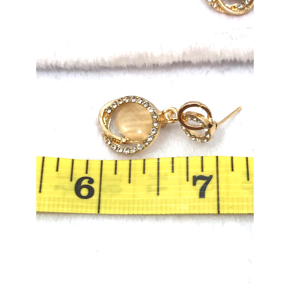 Gold Tone Trendy Round Drop Earrings with Cubic Zirconia - Picture 12 of 12